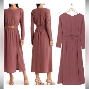 Lush Textured Waist Cutout Midi Dress In Mauve Size Large
